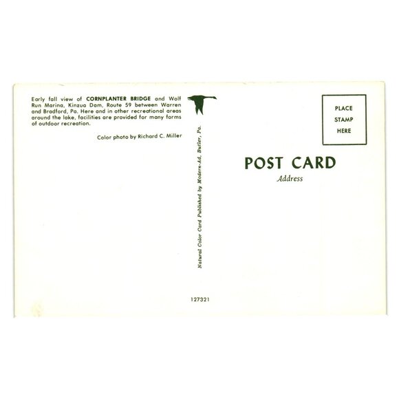 Cornplanter Bridge Scenic Postcard Kinzua Dam PA Early Fall Landscape Vintage - Picture 2 of 2